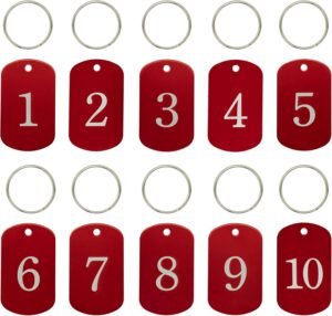 Aluminium nummerlabels en sleutelhangers set – ID tags voor organisatie en identificatie – Gegraveerde labels duurzaam metaal – 1 t/m 10 set compacte sleutelhangers