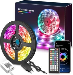 LED strip 15 meter RGB met Bluetooth en afstandsbediening – muziek sync lichtstrip met app bediening – kast en huisdecoratie verlichting – energiezuinig A klasse
