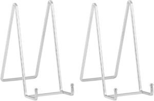 Bordenstandaard metaal 2 stuks – Decoratieve bordenhouder tafelstandaard – IJzeren display standaard voor foto’s en boeken – 20,5 cm zilver