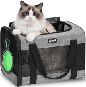 Grijze draagtas voor huisdieren met bovenopening, ademend gaas en verwijderbare mat, transportbox voor katten en kleine honden
