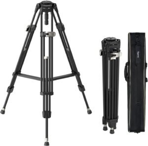 Videostatief aluminium professioneel – Camera statief met 75 mm bowl adapter – Geschikt voor DSLR en videocamera – 179 cm hoogte en 15 kg draagvermogen