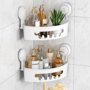Doucheplank met Zuignap – Set van 2 Douchemanden Zonder Boren – Badkamer Organizer voor Shampoo en Conditioner – Kunststof – Max. 10 kg Draagkracht
