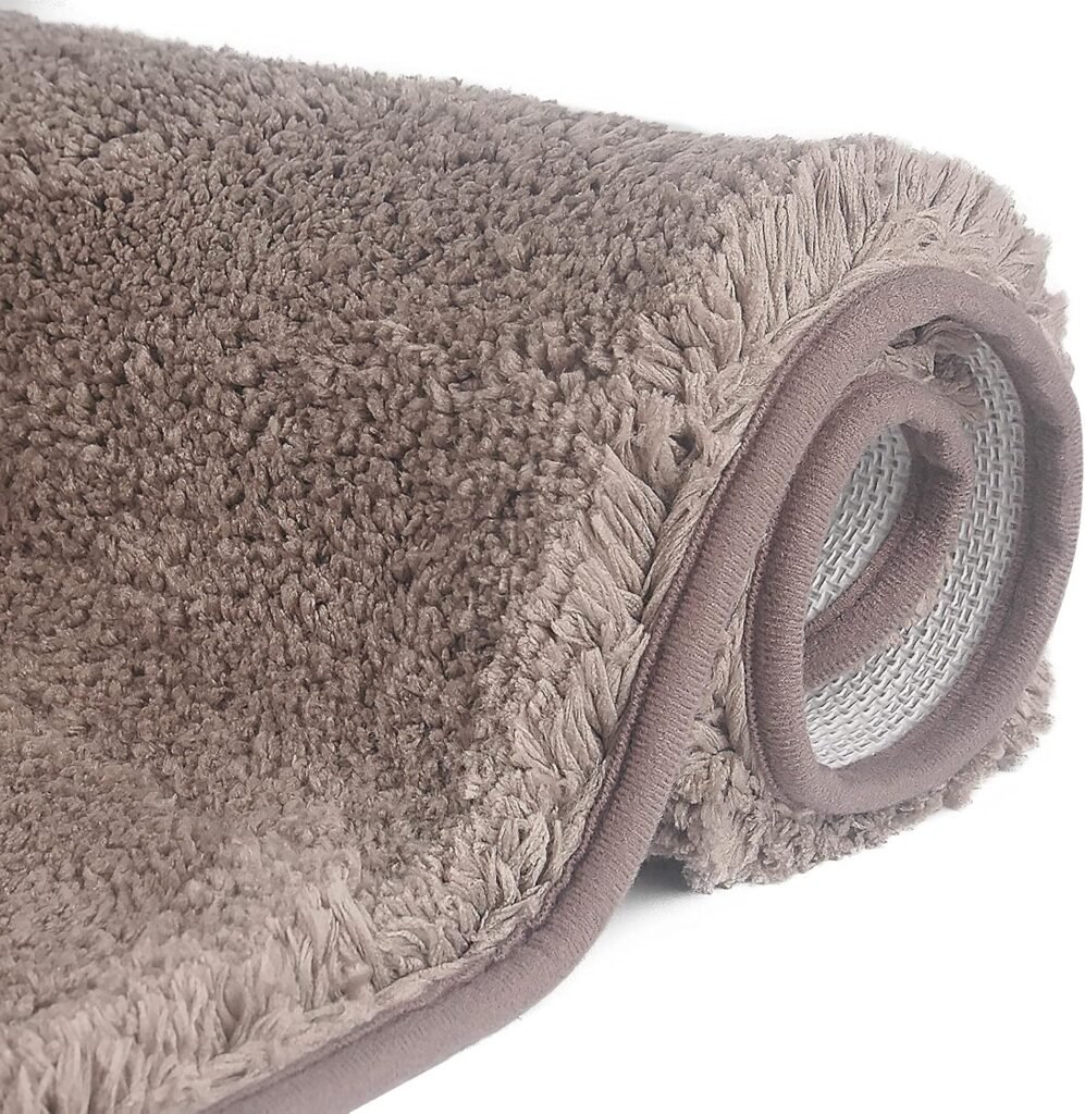 Badmat antislip hoogpolig van zacht microvezel 60x90 cm grijs voor badkamer en douche