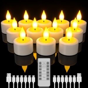 Oplaadbare LED theelichtjes set van 12 – Flameloos kaarslicht met timer en afstandsbediening – USB oplaadbaar decoratie licht – Woonkamer slaapkamer