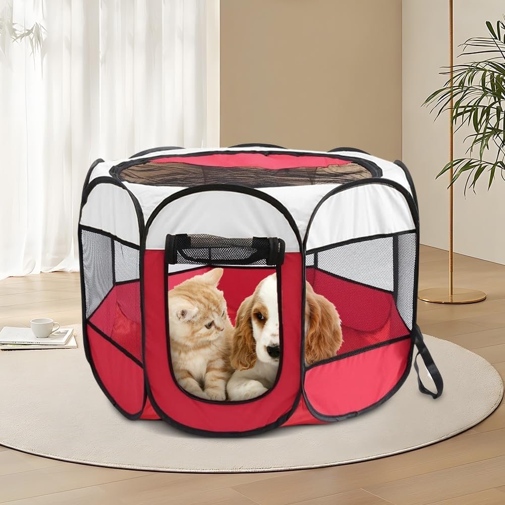 Opvouwbare dierenren waterdichte omheining rood 73x73x43 cm honden katten kleine dieren binnen buiten gebruik speelren draagbaar