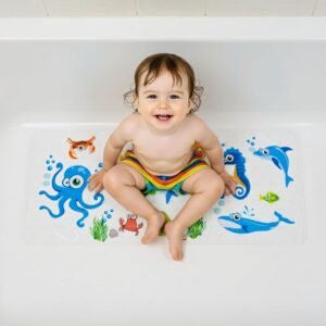 Badmat Antislip Cartoon Design – Wasbare douchemat badkamer en vloer – Octopus blauw zacht veerkrachtig design – 89 x 40 cm