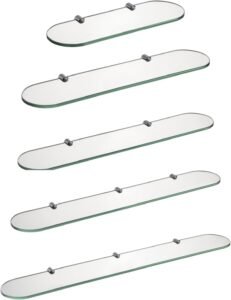 Glazen wandplank 8 mm gehard glas – Badkamer plank met chroom glashouders – Wandmontage organizer – 35 x 12 cm