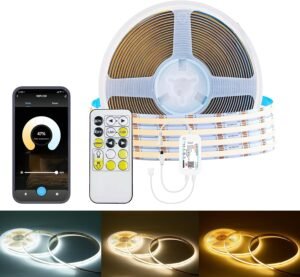 WiFi LED strip 5m CCT COB dimbaar – Slimme verlichting met app bediening Alexa en Google Home – Instelbaar wit licht 2700K-6500K CRI90 24V