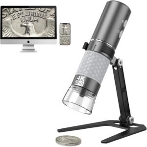 4K WiFi Digitale Microscoop met Metalen Standaard – Draadloze Handmicroscoop Camera – 3840x2160p Vergroting – Compatibel met iPhone, Android, Windows en Mac – Draagbare Microscoop voor Volwassenen en Kinderen