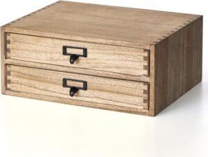 Bureau organizer met lades donker hout – opbergbox kantoor en printerstandaard – houten bureau opbergsysteem – donkerbruin kleur