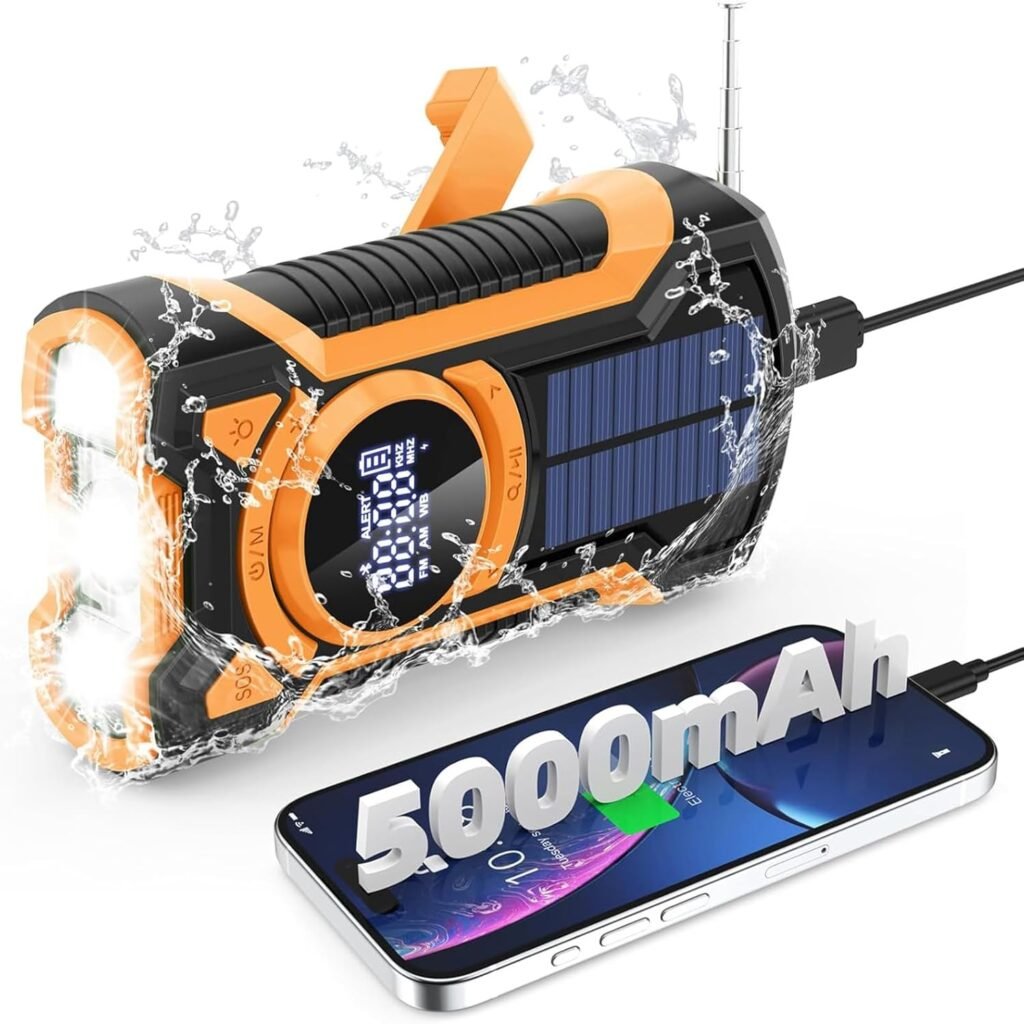 Noodradio met powerbank - Bluetooth speaker en AM/FM radio - Handcrank zonnepaneel SOS alarm zaklamp - 5000mAh