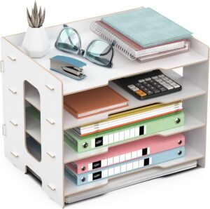 A4 bureau organizer 4-laags wit – documenten en brievenbakje voor papieropslag en bureau organisatie – desk tidy opbergsysteem