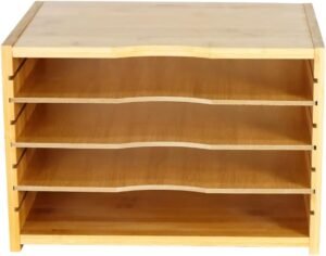 Bamboe Brievenbak met 3 Verstelbare Planken – Bureau Organizer – 3 Laags Papieren Lade voor Kantoor, Thuis, Studie – Deskopberging (Natuurlijke Kleur)