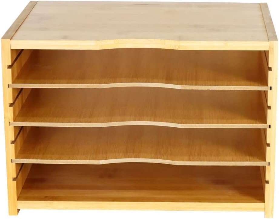 Bamboe brievenbak 3-laags bureau organizer verstelbare planken papieren lade kantoor thuis desk opberging natuurlijke kleur