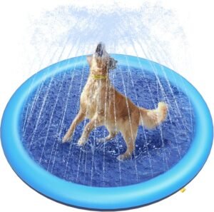 Honden Spettermat 130 cm – Anti-slip Honden Zwembad voor Grote Honden – 0,58mm Dikke Dog Sprinkler Water Speelgoed – Verkoeling voor Honden