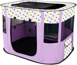 Opvouwbare Hondenhut 80×60 cm – Draagbare Kennel en Kattenmand – Gesloten Huisdierentent met Dierenhek – Paars