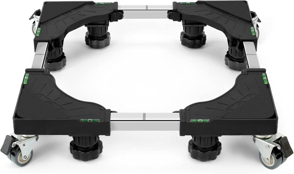 Verstelbaar wasmachine onderstel met wielen en rem 300 kg draagvermogen basis voor wasmachine 40-62 cm breedte verstelbaar
