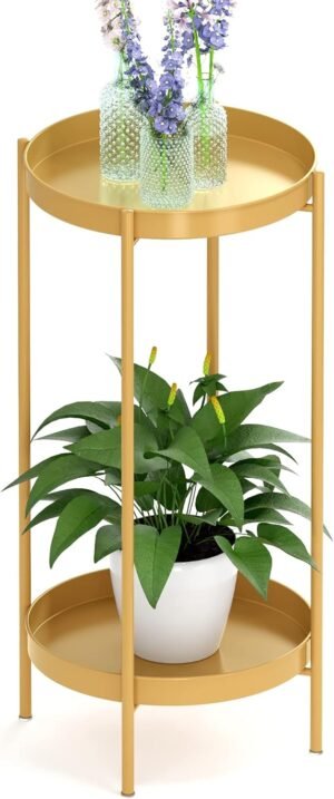 2-laags metalen plantenstandaard voor binnen en buiten bloempot houder plantenrek hoek woonkamer balkon tuin kantoor badkamer patio organizer