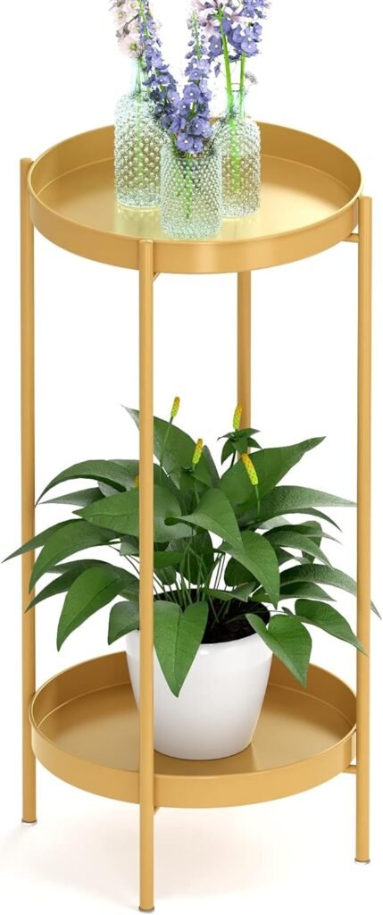 2-laags metalen plantenstandaard voor binnen en buiten bloempot houder plantenrek hoek woonkamer balkon tuin kantoor badkamer patio organizer