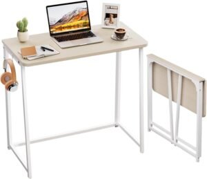 Opvouwbaar bureau 80 cm – compact vouwbureau voor kleine ruimtes – computer- en schrijftafel voor thuiswerk – ruimtebesparend ontwerp beige