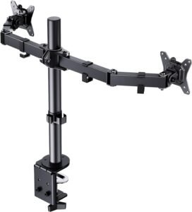 Monitorarm voor 2 schermen ergonomisch verstelbaar – Dubbele bureauhouder voor 13-27 inch monitoren – Kantelbare en draaibare bevestigingsarm – Ruimtebesparende werkplek setup