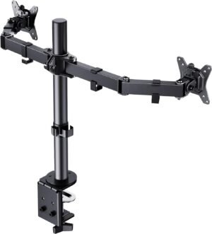Monitor arm voor 2 schermen met verstelbare hoogte en kantelbare dubbele monitorhouder voor 13-27 inch beeldschermen op bureau