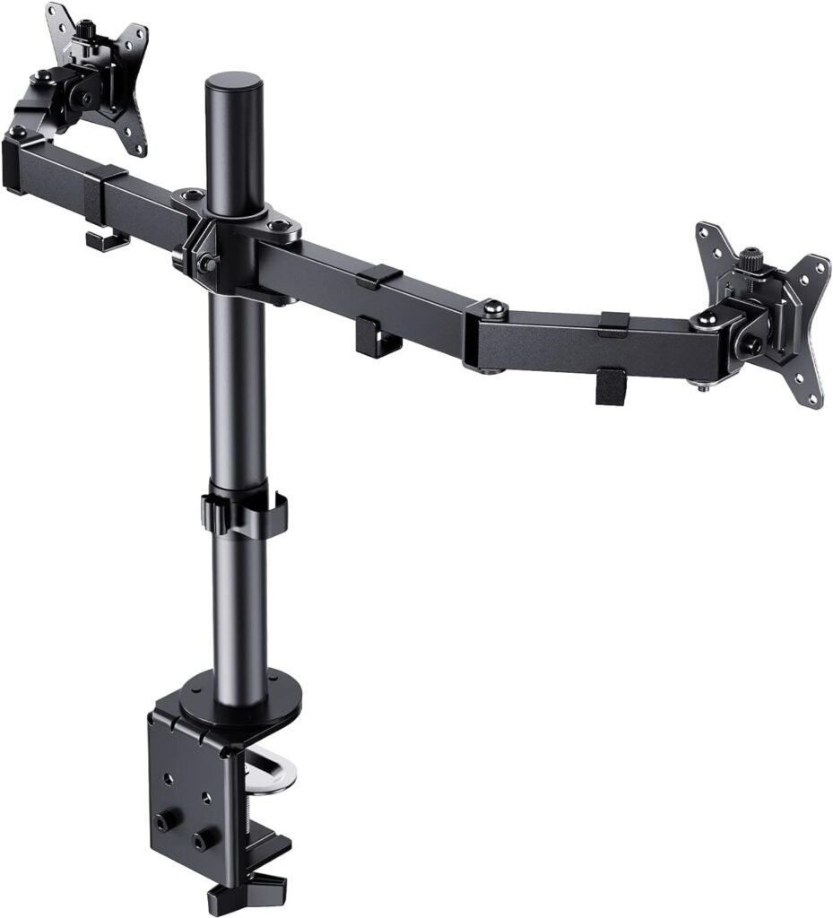 Monitor arm voor 2 schermen met verstelbare hoogte en kantelbare dubbele monitorhouder voor 13-27 inch beeldschermen op bureau