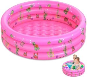 Opblaasbaar babyzwembad rond – Peuterbad pierenbadje roze – Tuin en balkon baby paddling pool – 100×35 cm