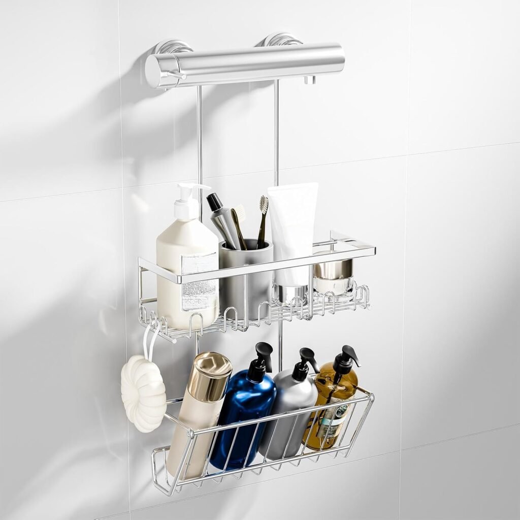 RVS hangende doucheplank zonder boren met opbergruimte voor badkamer en douche in zilver
