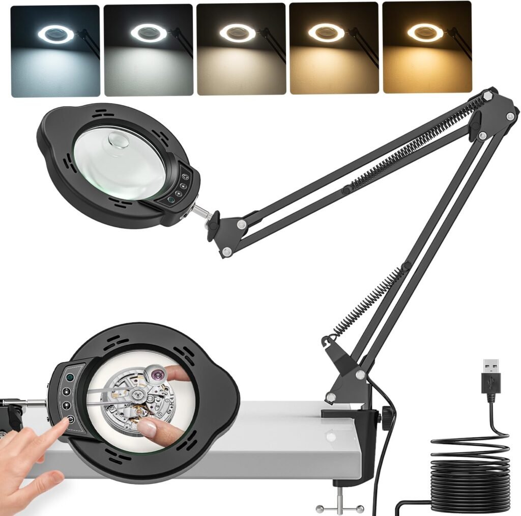 Vergrootglas lamp met klem en LED tafellamp met verstelbare verlichting en vergroting voor hobby, knutselen en reparaties op werkbank