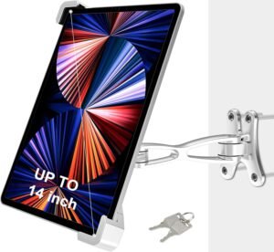 Tablet muurbeugel aluminium met anti-diefstal – 360° draaibare wandhouder voor iPad en Galaxy Tab – Kiosk en POS gebruik – geschikt voor 9-14 inch tablets