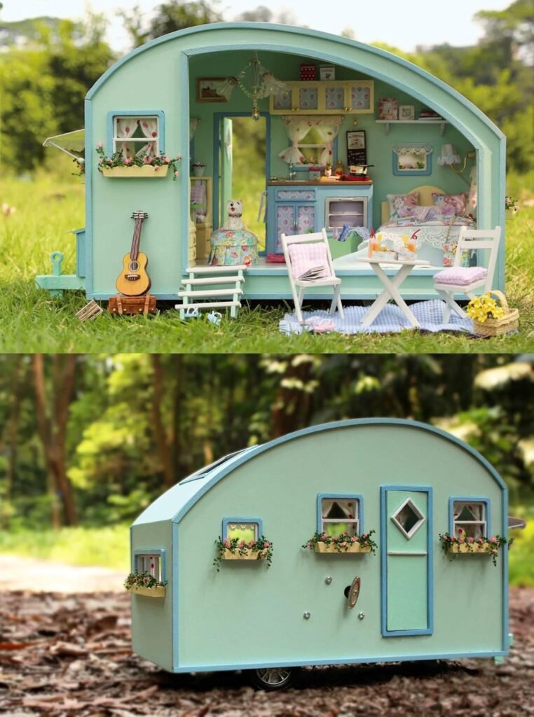 DIY poppenhuis bouwpakket houten miniatuur caravan knutselset met meubels voor volwassenen en kinderen