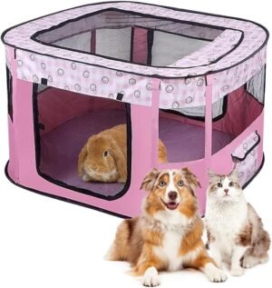 Opvouwbare kooibox voor kleine dieren met ademend net - draagbare dierenren voor hond, cavia, konijn en hamster - blauw