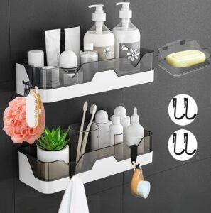 Douchemand set van 2 – Zelfklevend zonder boren wandmontage douche organizer – Roestvrij staal doucheplank shampoo zeep opbergrek