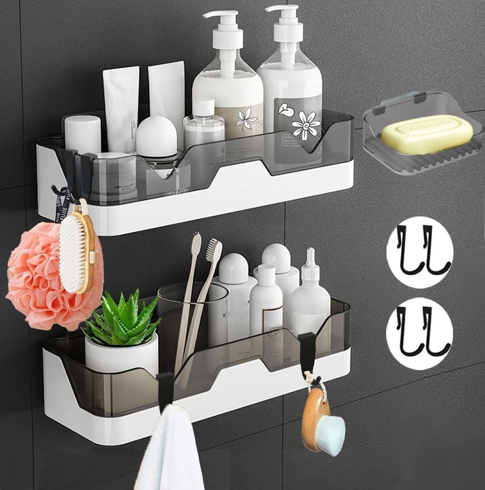 Douchemand set van 2 zelfklevend zonder boren roestvrij staal douche organizer voor shampoo en zeep opbergrek muurmontage badkamer rek