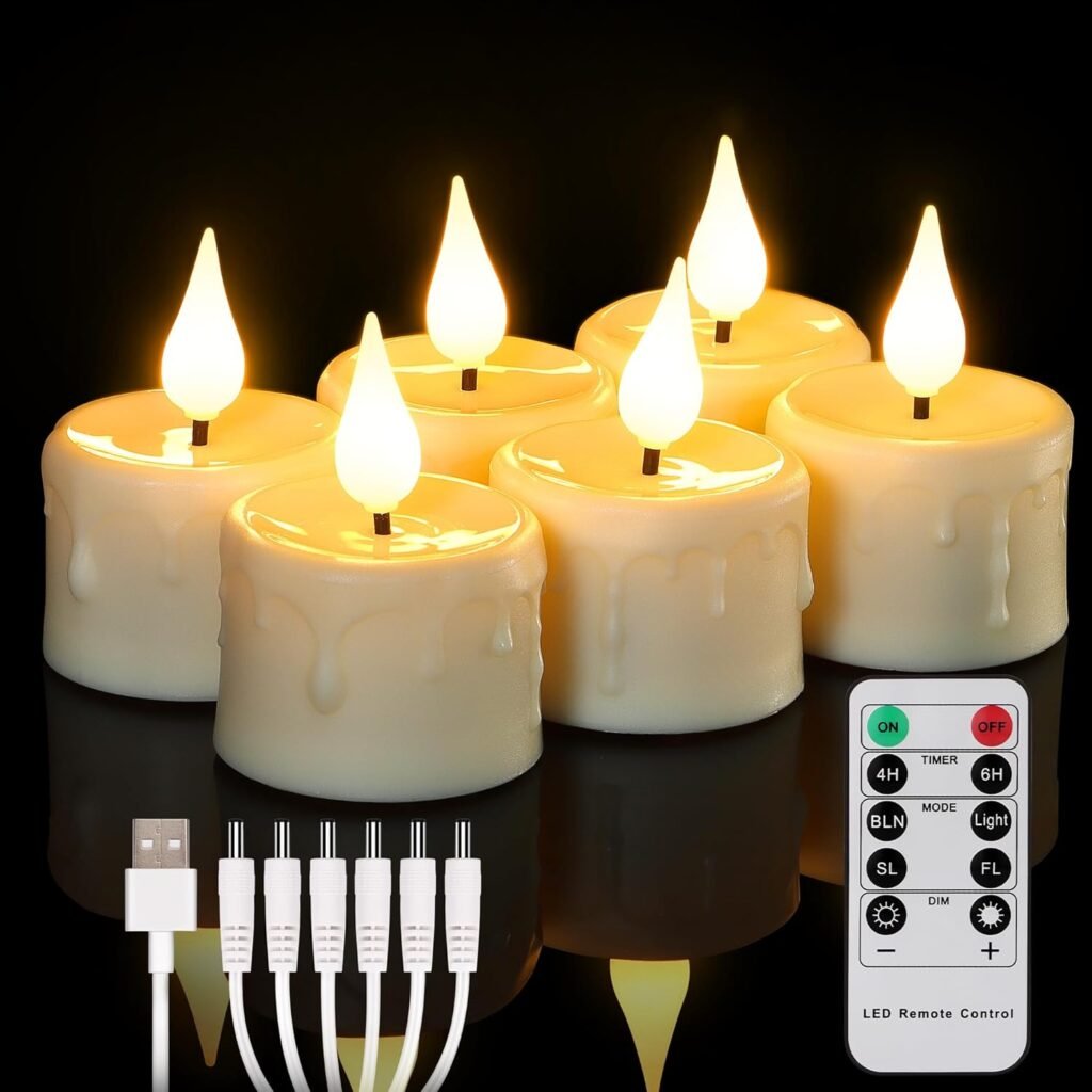 Oplaadbare LED theelichten set met afstandsbediening warm wit dimbaar flikkerfunctie timer USB elektrische kaarsen decoratie 6 stuks