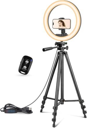 12 Inch Ringlamp met Verstelbaar Statief - Selfie Ring Light met Telefoonhouder voor Live Stream en Make-up - Geschikt voor YouTube, TikTok en Instagram Video's