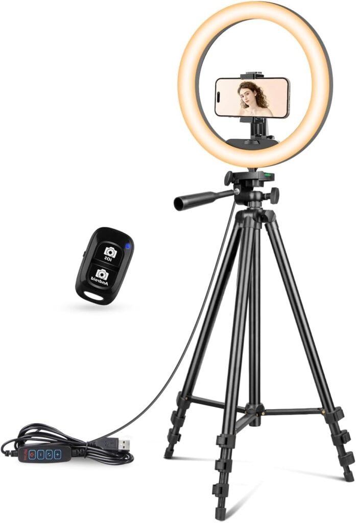 12 Inch Ringlamp met Verstelbaar Statief - Selfie Ring Light met Telefoonhouder voor Live Stream en Make-up - Geschikt voor YouTube, TikTok en Instagram Video's