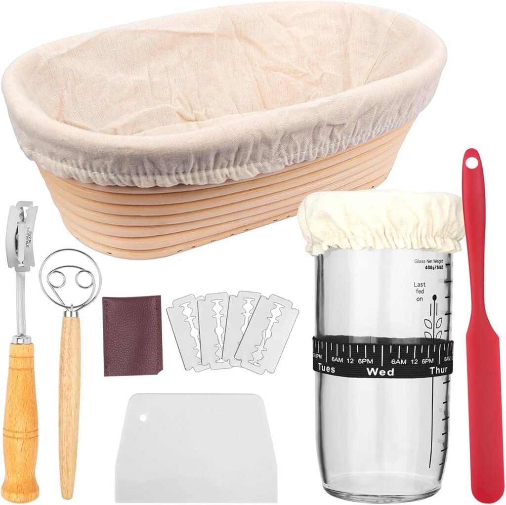Kookmandje en ovale rijsmand set 24 oz zuurdesem starter pot met datummarkering broodmand