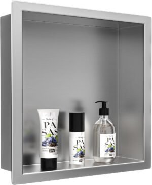 Roestvrijstalen douche niche 30x30x10 cm wandopslag inbouw badkamer opbergvak geborsteld RVS