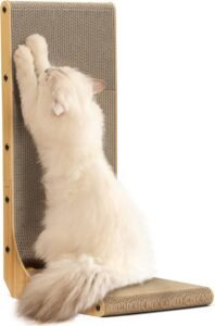 Katten krabpaal L-vorm 68 cm – kartonnen krabmeubel met speelbal – muur en vloer gebruik geschikt – duurzaam krabkarton voor katten