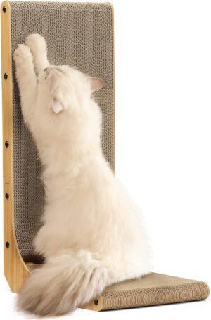 Katten krabpaal 68 cm L-vorm karton krabmeubel met speelbal muur vloer geschikt alt tekst
