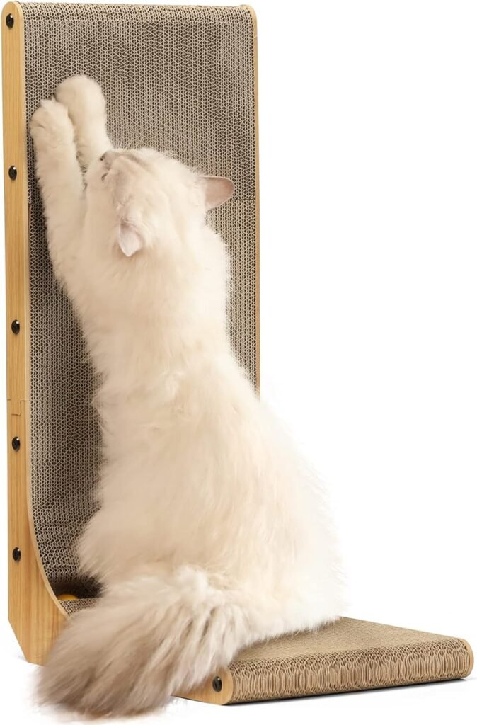 Katten krabpaal 68 cm L-vorm karton krabmeubel met speelbal muur vloer geschikt alt tekst