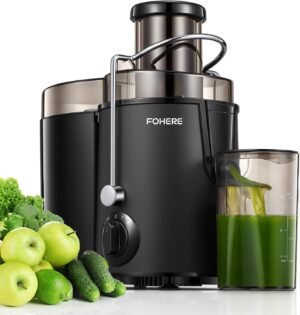 Fruit en groente juicer RVS 400W centrifugaal 65mm vulopening 3 snelheden antidruppel oververhitting bescherming alt tekst