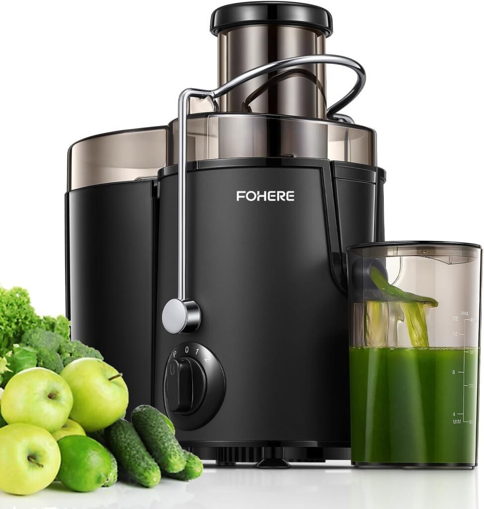 Fruit en groente juicer RVS 400W centrifugaal 65mm vulopening 3 snelheden antidruppel oververhitting bescherming alt tekst