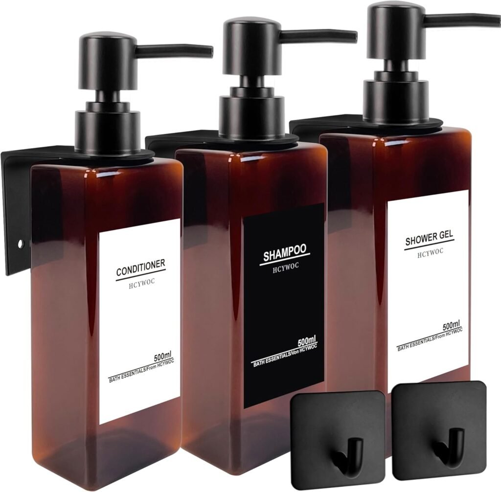 Shampoo dispenser douche wandmontage 3 vakken zeepdispenser shampoo conditioner 470 ml badkamer zonder boren labels waterdicht pomp systeem