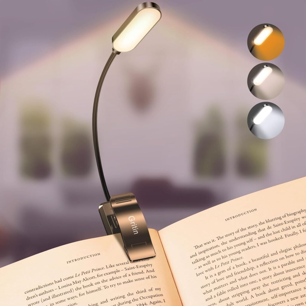 Boeklamp met klem USB-C oplaadbaar 16 LED leeslamp met 3 lichtkleuren en flexibele 360 graden hals voor bed en nachtlezen