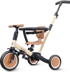 Driewieler peuter – Trike met duwstang – Veiligheidsgordel rugleuning stabiel – 1-3 jaar khaki kleur