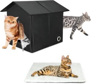 Waterdicht kattenhuis weerbestendig – Buiten kattenverblijf met zachte mat – Vouwbaar en afneembaar design – Binnen en buiten gebruik