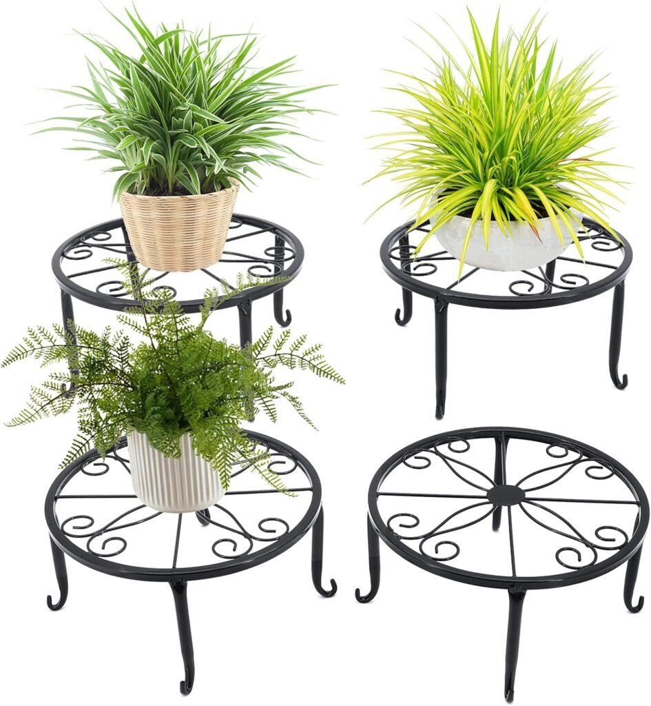 4 metalen plantenrekken bloempothouder ijzer plant stand binnen buiten zwart set 4 stuks tuin plantenrek